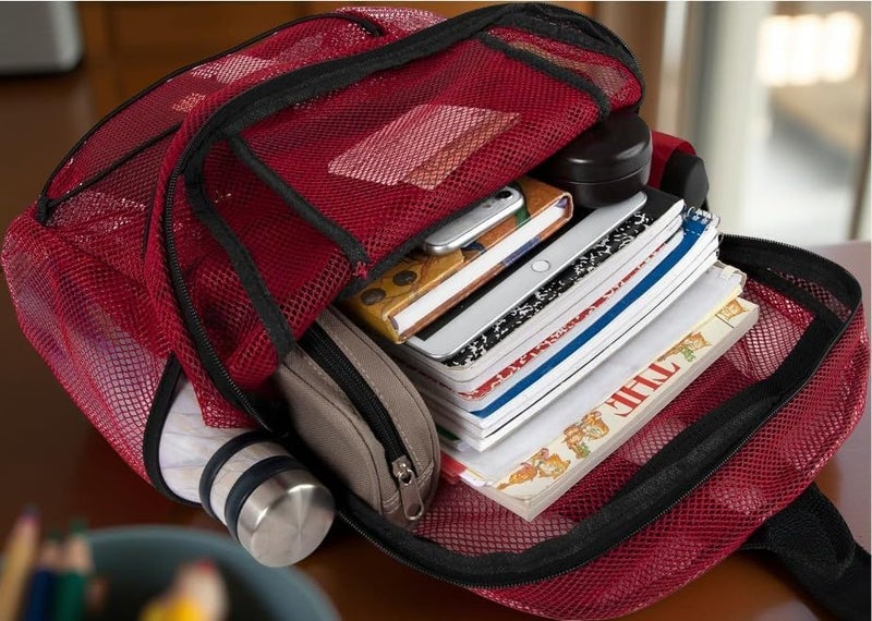 Trailmaker Deluxe See Through Mesh Backpack with Bungee Cord & Adjustable Padded Straps for Swimming, Travel (Red) - Image 3