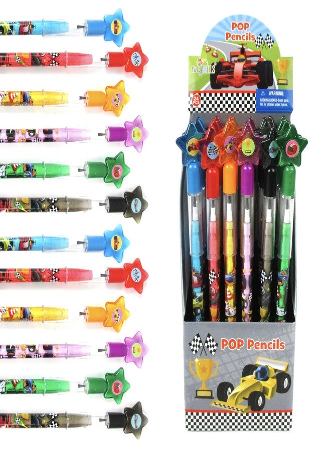 TINYMILLS 24 Pcs Race Car Stackable Pencil Assortment with Eraser for Party Favors Goodie Bag Stuffers VBS Classroom Rewards Carnival Prize - Image 1