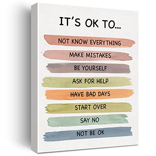 Therapy Wall Art Its Okay to Make Mistakes Canvas Print Inspirational Quote Feelings Poster Framed Artwork Painting for School Home Wall  Tabletop Decor