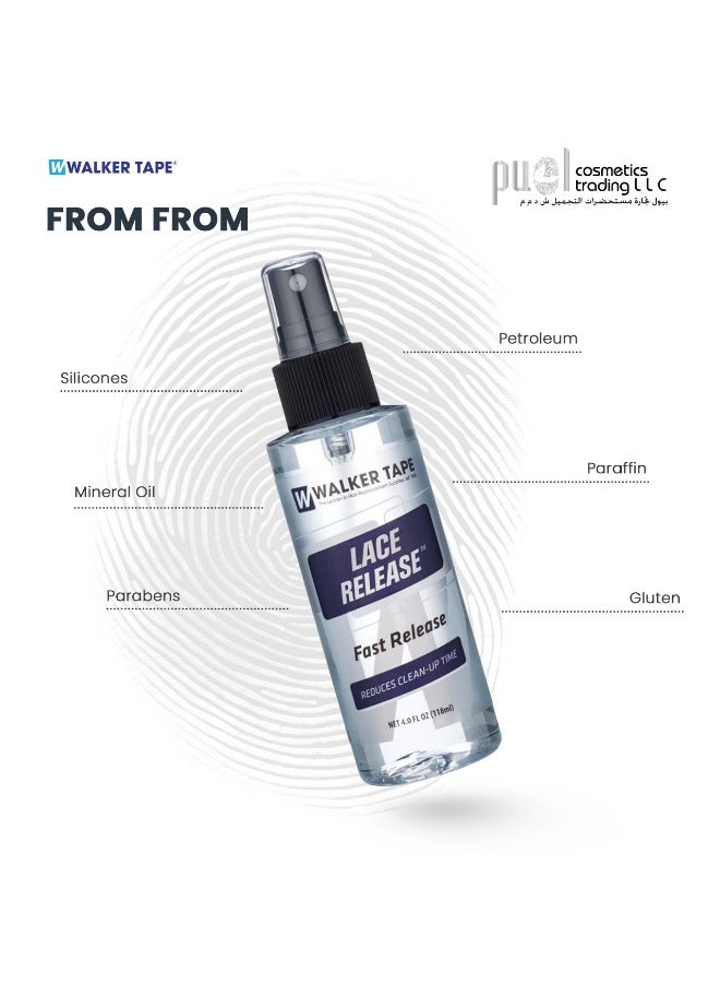 Walker Tape® Lace Release Adhesive Remover 4oz – Alcohol-Based Hair System Cleaner for Wigs, Toupees & Mesh Systems – Gentle on Skin, Residue-Free Removal, Professional Wig Care Solution – Safely Removes Lace Wig Tape Adhesive from Delicate Hairpieces & Hair Extensions, Wig Glue Remover Spray - Image 4