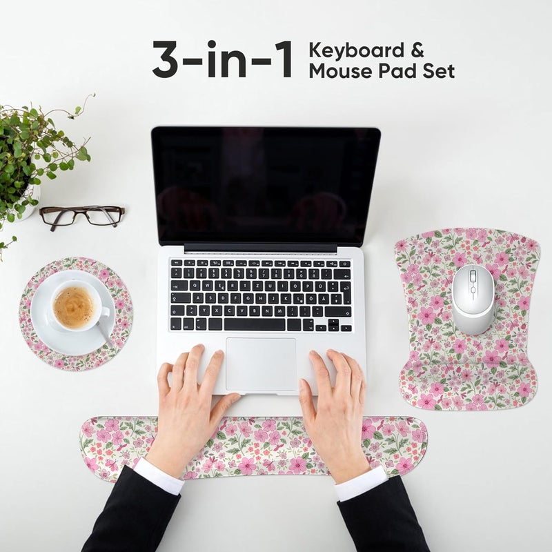 ICOLOR Keyboard Wrist Rest Pad Mouse Pad Set,Ergonomic Mouse Pad for Laptop Computer,Wrist Support Memory Foam Desk Pad for Gaming Office,Non Slip Rubber Mousepad Typing Relief Pain (Mousepad203) - Image 2