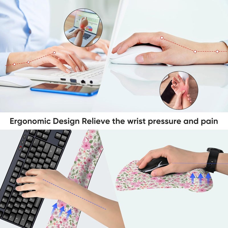ICOLOR Keyboard Wrist Rest Pad Mouse Pad Set,Ergonomic Mouse Pad for Laptop Computer,Wrist Support Memory Foam Desk Pad for Gaming Office,Non Slip Rubber Mousepad Typing Relief Pain (Mousepad203) - Image 4
