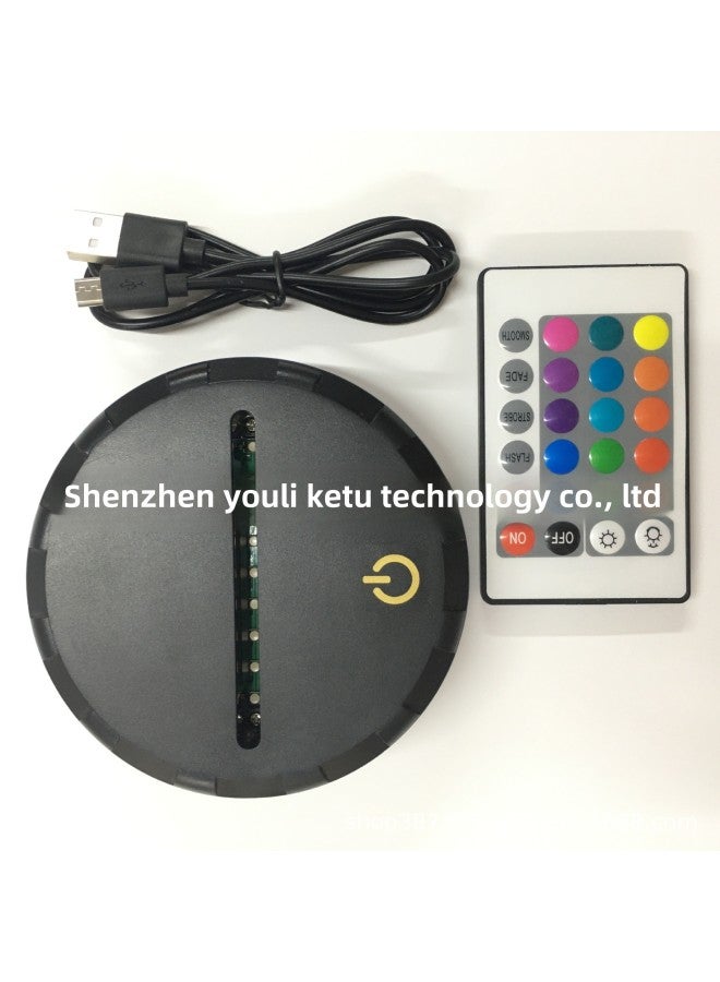 Colorful 3D Night Light Flat White Base Exclusive Creative Gift LED Bedroom Bedside Table Lamp Direct Supply-Color:Black Rechargeable Remote Control Model (built-in 1200HA Lithium Battery With Remote Control)-Size:100*30MM  - Image 1