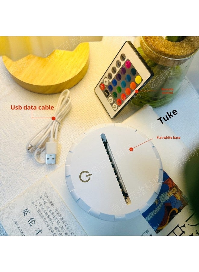 Colorful 3D Night Light Flat White Base Exclusive Creative Gift LED Bedroom Bedside Table Lamp Direct Supply-Color:Black Rechargeable Remote Control Model (built-in 1200HA Lithium Battery With Remote Control)-Size:100*30MM  - Image 2