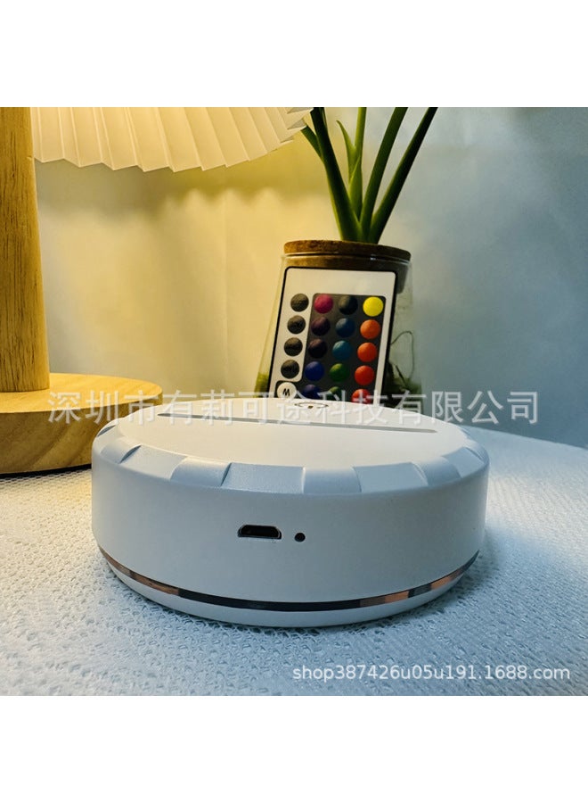 Colorful 3D Night Light Flat White Base Exclusive Creative Gift LED Bedroom Bedside Table Lamp Direct Supply-Color:Black Rechargeable Remote Control Model (built-in 1200HA Lithium Battery With Remote Control)-Size:100*30MM  - Image 4