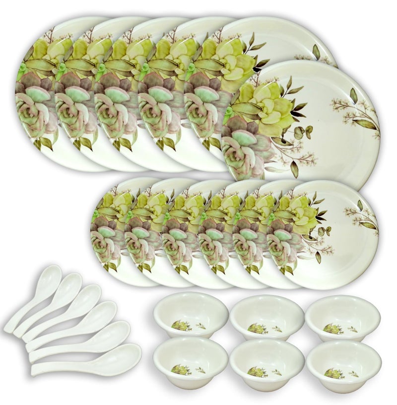 BHOJANWARE Perfect for Dinning- 24 Piece Melamine Dinner Set Includes 6 Full Plates, 6 Bowls, 6 Half Plates and 6 Spoons - Image 1