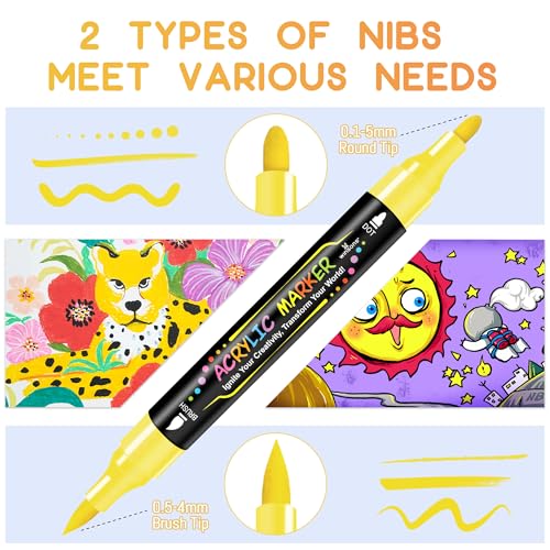 WINSONS 30 Colors Dual Tip Acrylic Paint Markers Pens- Premium Acrylic Paint Markers, Brush & Round Tips, Quick-Drying - for Rock, Canvas, Ceramic, Wood (30 Colors) - Image 3