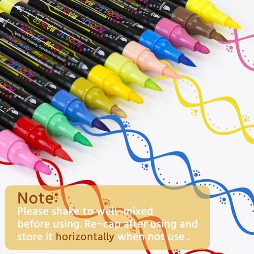 WINSONS 30 Colors Dual Tip Acrylic Paint Markers Pens- Premium Acrylic Paint Markers, Brush & Round Tips, Quick-Drying - for Rock, Canvas, Ceramic, Wood (30 Colors) - Image 4