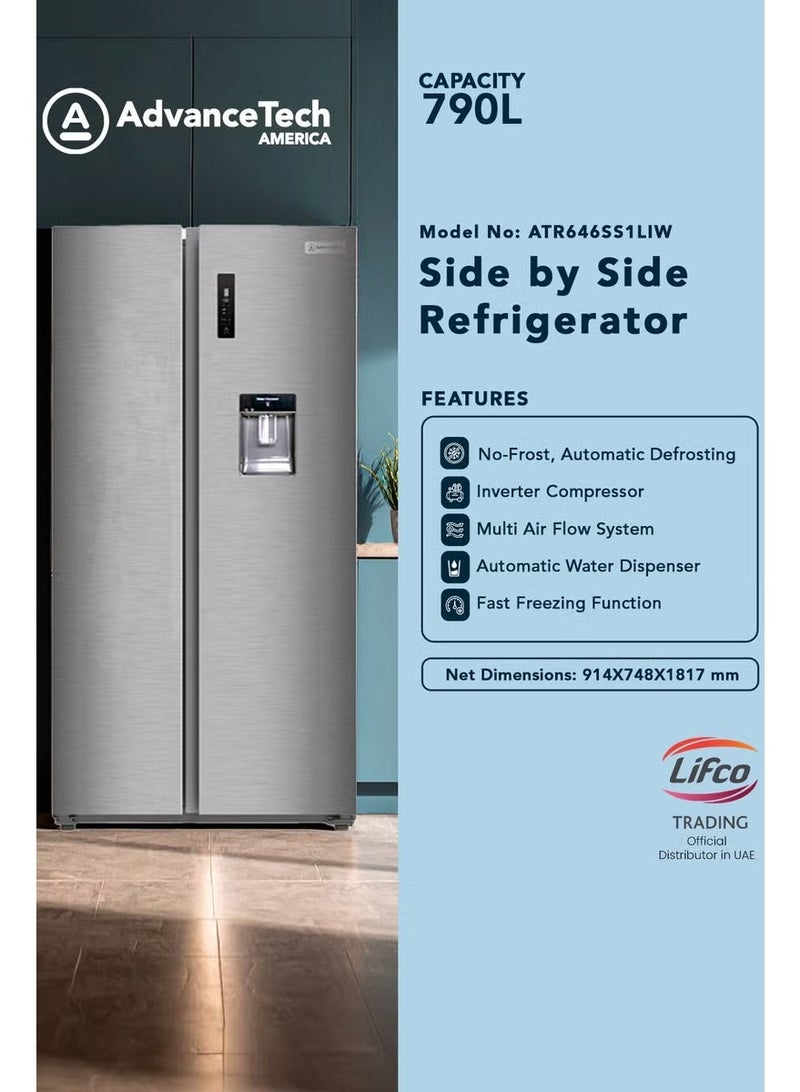 Advancetech America Side-by-Side Refrigerator with Inverter Compressor, Gross 790Ltrs, ATR646SSTLIW - Image 2