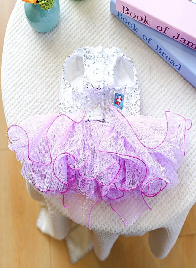 فستان توتو أنيق مزين بالدانتيل على شكل كعكة، بتصميم جرو صغير وجميل من Furbabycare®، لون بنفسجي متوسط. - Image 4