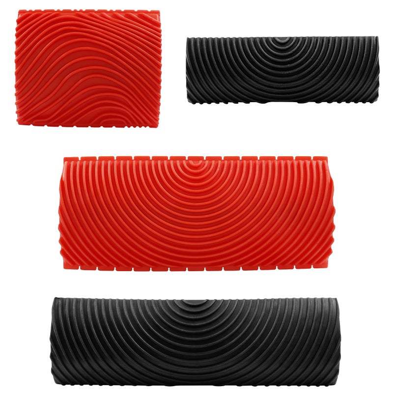 Rierdge 4 Pcs Wood Grain Tool Rubber Graining Tool Texture Pattern DIY Wood Pattern Graining Tool On All Surfaces Red Black