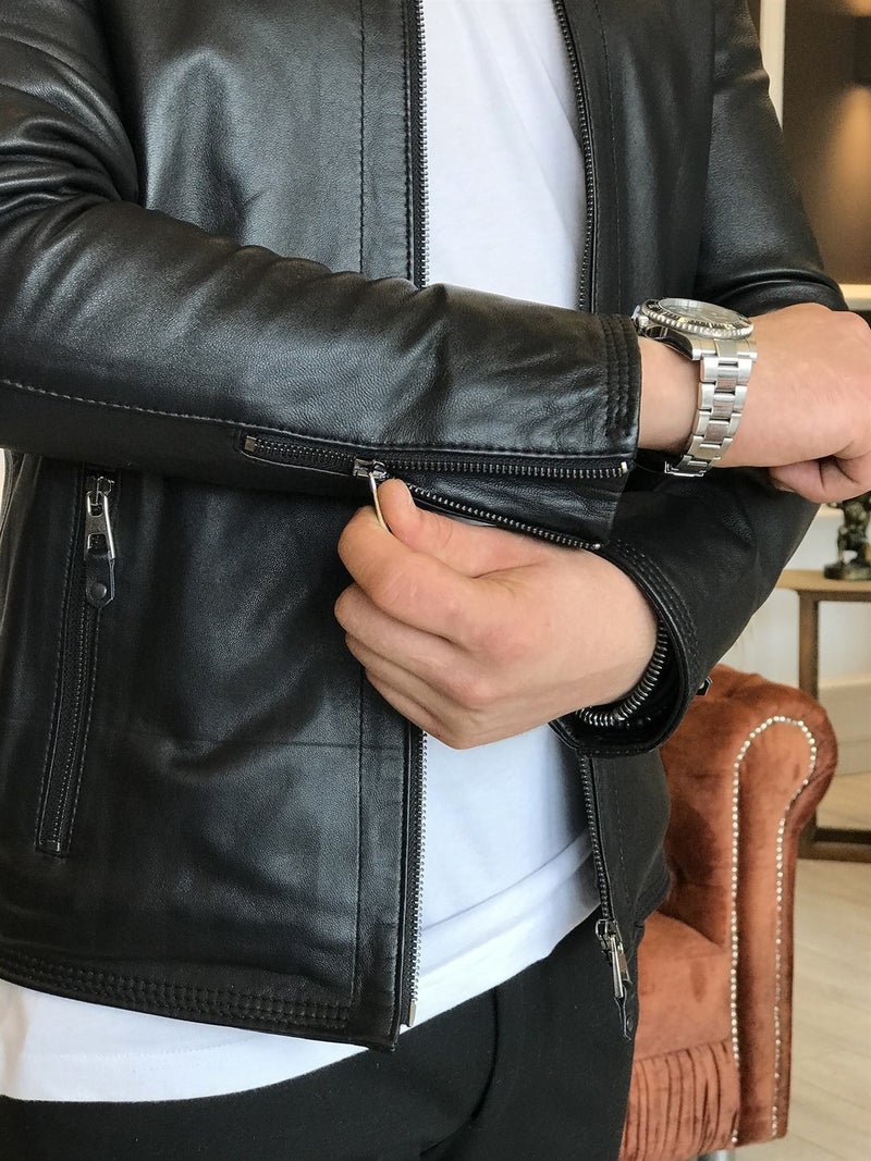 Terzi Adem Tailor Adem Leather Coat Jacket Black T4314  - Image 4
