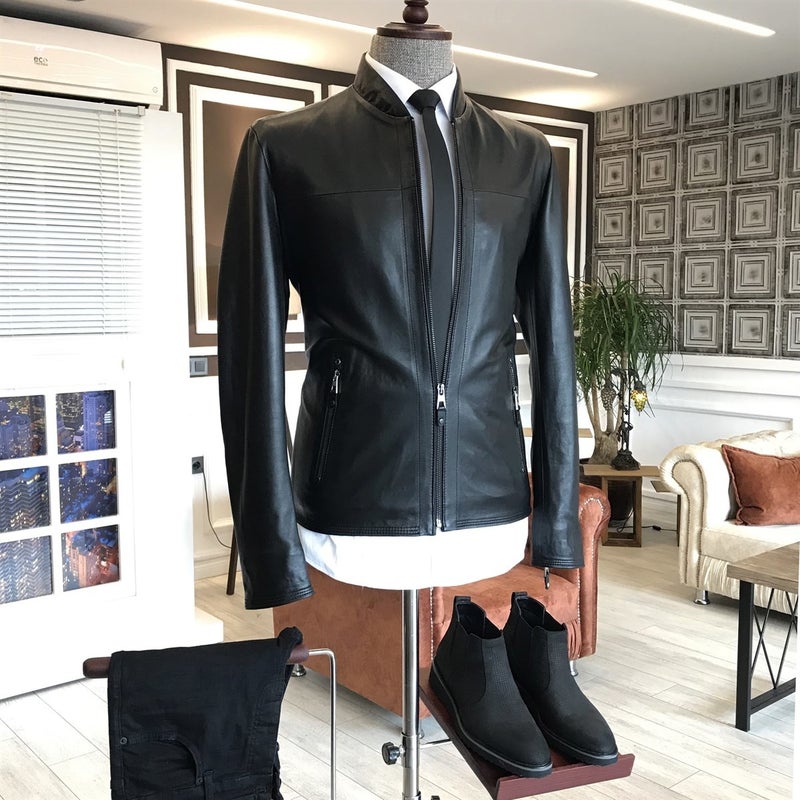 Terzi Adem Tailor Adem Leather Coat Jacket Black T4314  - Image 3