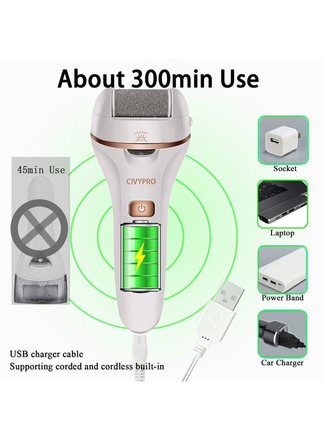 CIVYPRO Electric Foot Callus Remover- Long Service Time, Rechargeable Electronic Foot File- Ideal Gift, Professional Pedicure Tools, Waterproof Foot Scrubber, Pedicure Kit Feet Care for Dead Skin (White) - Image 2