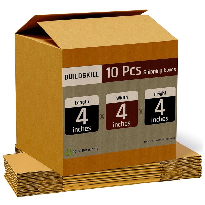 BUILDSKILL Pack of 10 | 3 Ply | 4"X4"X4" Cardboard Boxes for Packaging | Brown Corrugated Box for Packing | Shipping | Home Shifting | Parcel | Courier Packing box | Extra Small Carton Box - Recycled - Image 1