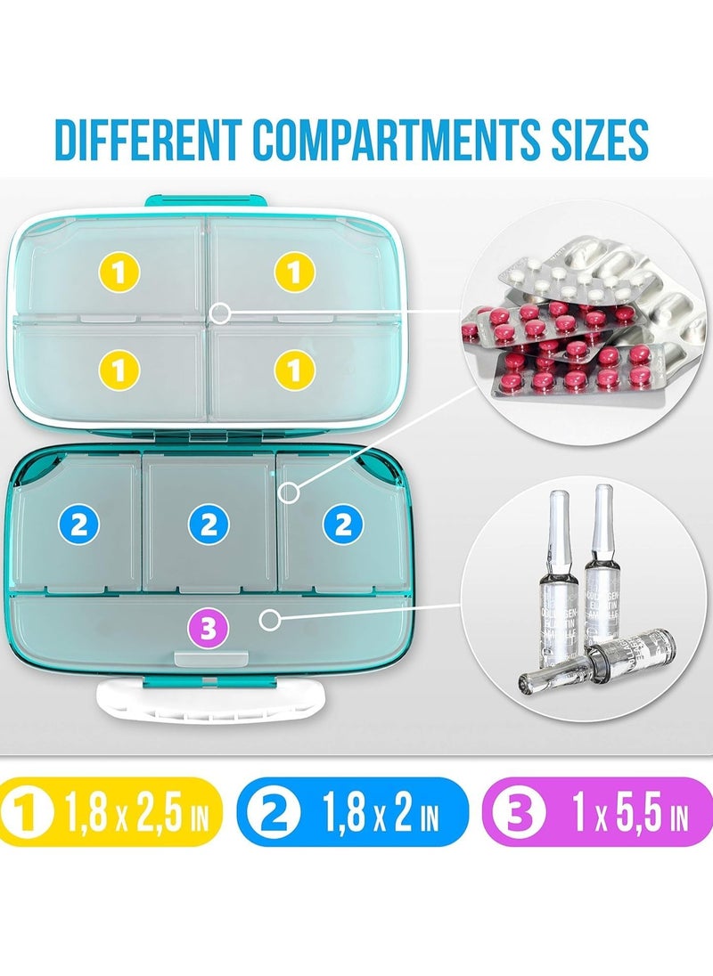Excefore - Travel Daily Pill Organizer, 8 Compartments Moisture Proof Small Pill Box for Pocket Purse Daily Pill Case Portable Medicine Vitamin Holder Container Box, Blue - Image 1