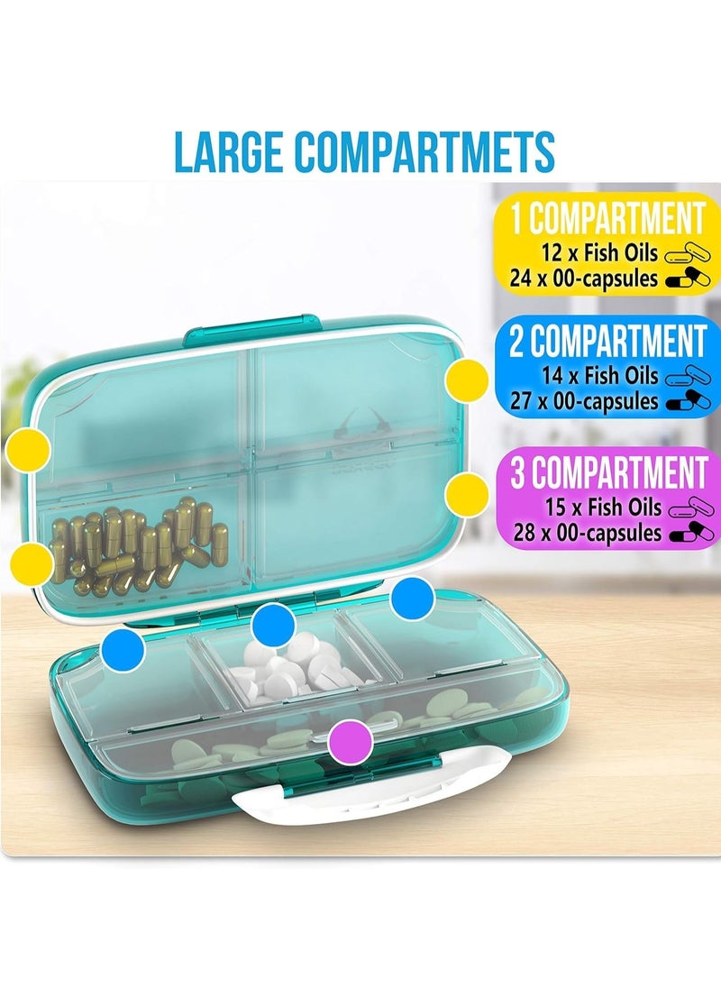 Excefore - Travel Daily Pill Organizer, 8 Compartments Moisture Proof Small Pill Box for Pocket Purse Daily Pill Case Portable Medicine Vitamin Holder Container Box, Blue - Image 1