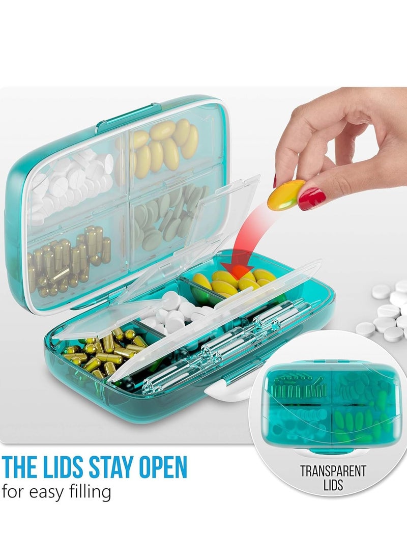 Excefore - Travel Daily Pill Organizer, 8 Compartments Moisture Proof Small Pill Box for Pocket Purse Daily Pill Case Portable Medicine Vitamin Holder Container Box, Blue - Image 1
