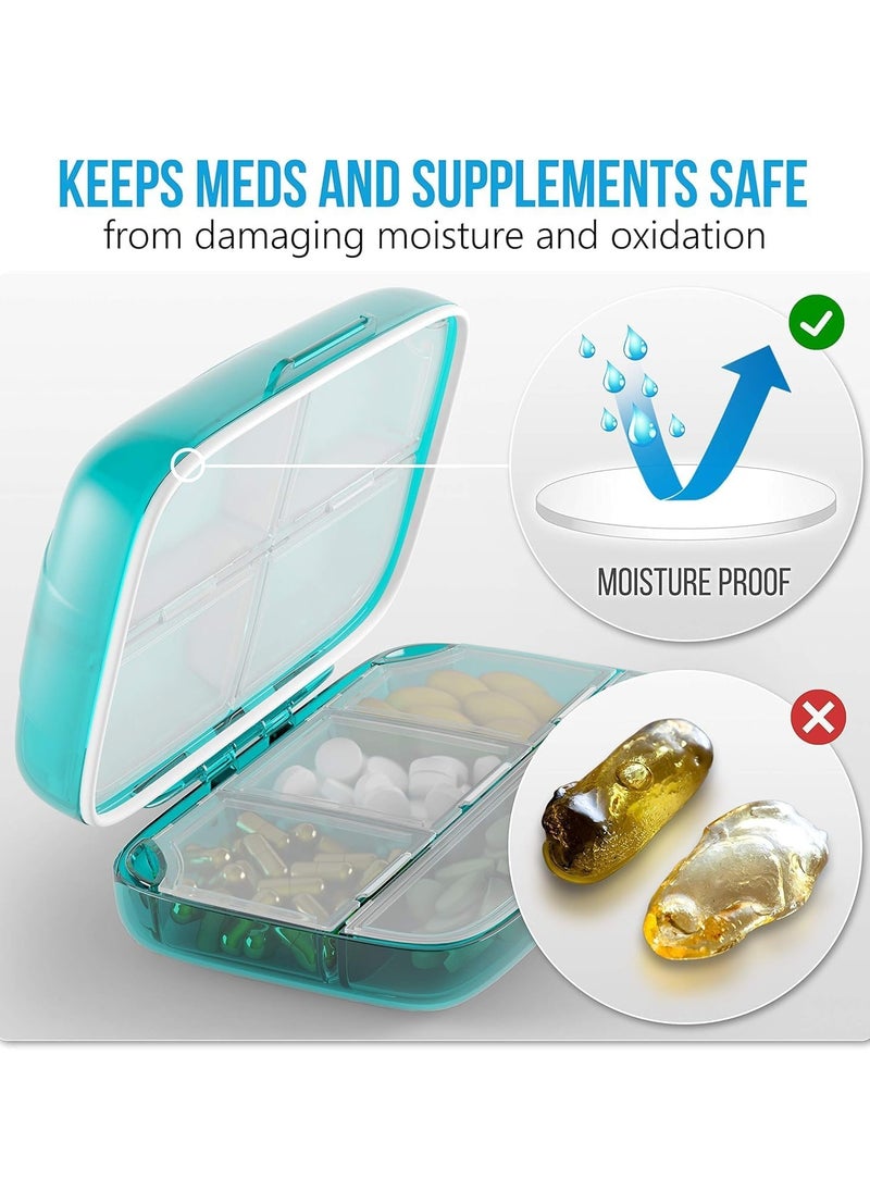 Excefore - Travel Daily Pill Organizer, 8 Compartments Moisture Proof Small Pill Box for Pocket Purse Daily Pill Case Portable Medicine Vitamin Holder Container Box, Blue - Image 1