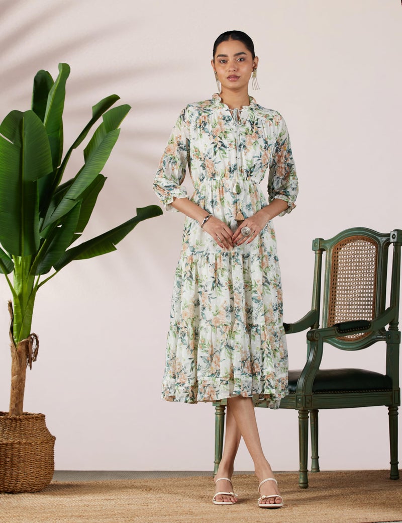 BIBA Women Printed Knee-Length Tired_Dress Mix and Match(Casual DRESSES2462_White_38) - Image 2