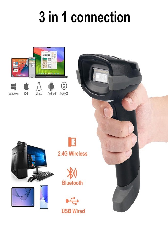 Sumicor Wireless Barcode Scanner, Bluetooth 2.4G 3-in-1 1D 2D QR Scanner with Wireless Receiver Stand, Handheld Barcode Reader for Inventory, Store, Library - Image 2
