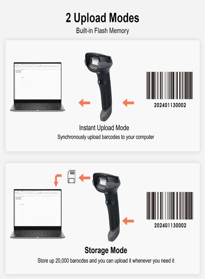 Sumicor Wireless Barcode Scanner, Bluetooth 2.4G 3-in-1 1D 2D QR Scanner with Wireless Receiver Stand, Handheld Barcode Reader for Inventory, Store, Library - Image 3
