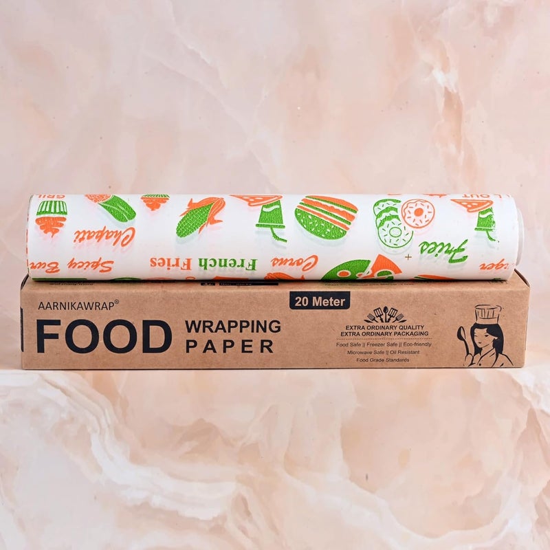Aarnikawrap Printed Butter Paper for Food Wrapping Water Grease Resistant Biodegradable Parchment Roll NonStick Reheatable Oven Safe Roll Foodsafe Packing Serving Multicolor Print 20 M - Image 2