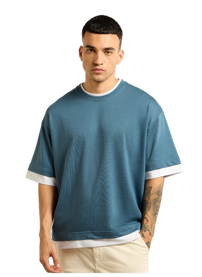 Beyoung Smoky Blue Jersey Knit Oversized T-Shirt  - Image 5