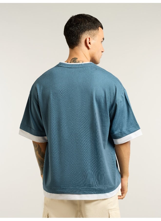 Beyoung Smoky Blue Jersey Knit Oversized T-Shirt  - Image 2