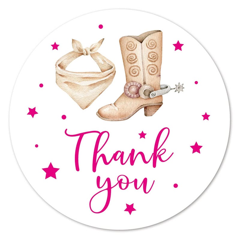 MAGJUCHE Cowgirl Boots Thank You Stickers, 2 Inch Girl Pink Western Birthday Baby Shower Party Favor Labels 40-Pack - Image 1