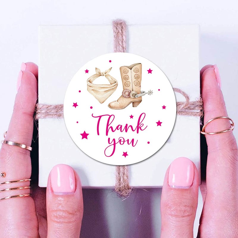 MAGJUCHE Cowgirl Boots Thank You Stickers, 2 Inch Girl Pink Western Birthday Baby Shower Party Favor Labels 40-Pack - Image 2