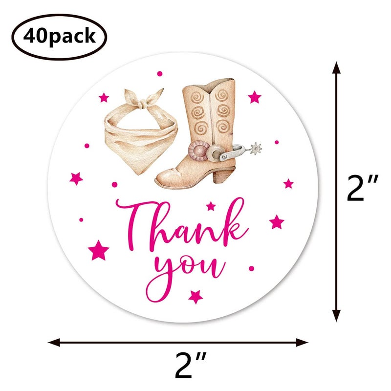 MAGJUCHE Cowgirl Boots Thank You Stickers, 2 Inch Girl Pink Western Birthday Baby Shower Party Favor Labels 40-Pack - Image 4