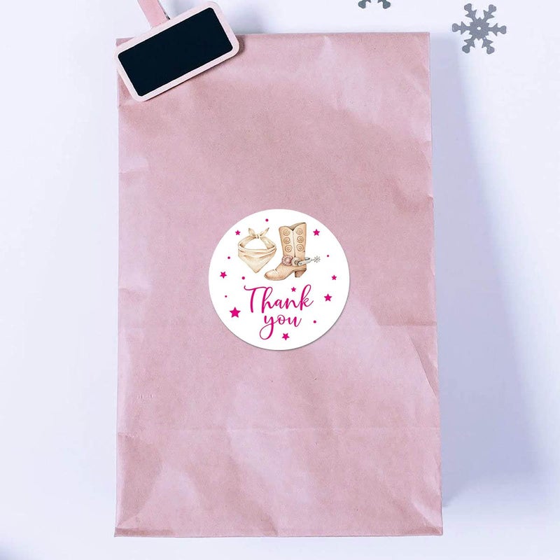 MAGJUCHE Cowgirl Boots Thank You Stickers, 2 Inch Girl Pink Western Birthday Baby Shower Party Favor Labels 40-Pack - Image 3