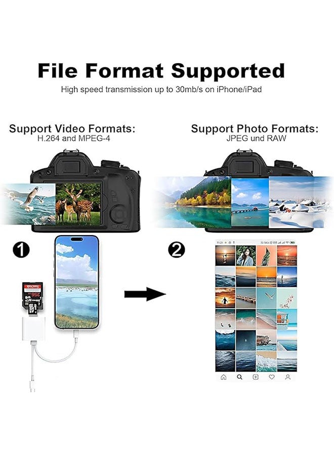 Card Reader for iPhone, iPad and Camera, Dual Card Slot Memory Card Reader Supports SD and TF Card, 2 in 2 Adapter USB C/Lightning to SD/Micro SD for iPhone17/16/15/iPad/Samsung/Camera/SDHC/SDXC - Image 4