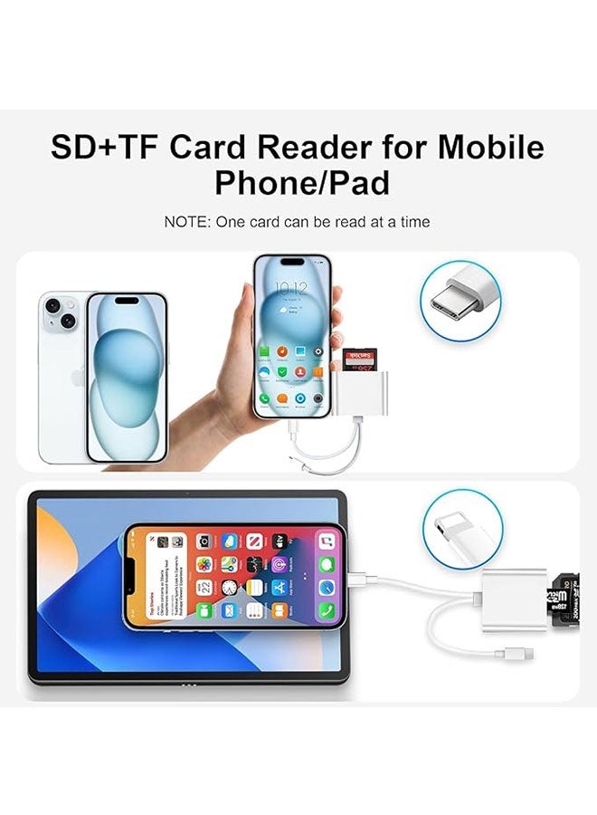 Card Reader for iPhone, iPad and Camera, Dual Card Slot Memory Card Reader Supports SD and TF Card, 2 in 2 Adapter USB C/Lightning to SD/Micro SD for iPhone17/16/15/iPad/Samsung/Camera/SDHC/SDXC - Image 5