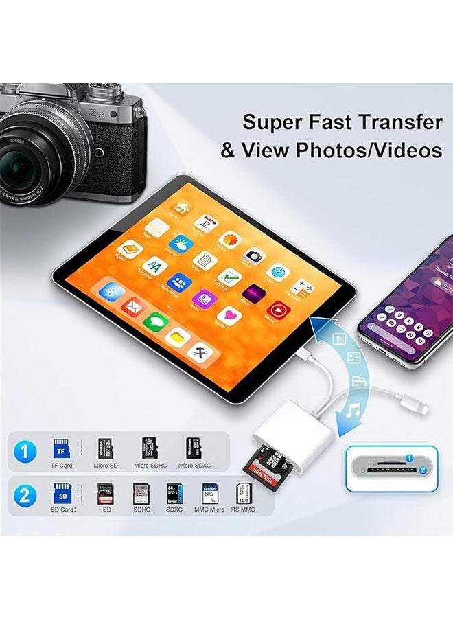 Card Reader for iPhone, iPad and Camera, Dual Card Slot Memory Card Reader Supports SD and TF Card, 2 in 2 Adapter USB C/Lightning to SD/Micro SD for iPhone17/16/15/iPad/Samsung/Camera/SDHC/SDXC - Image 2