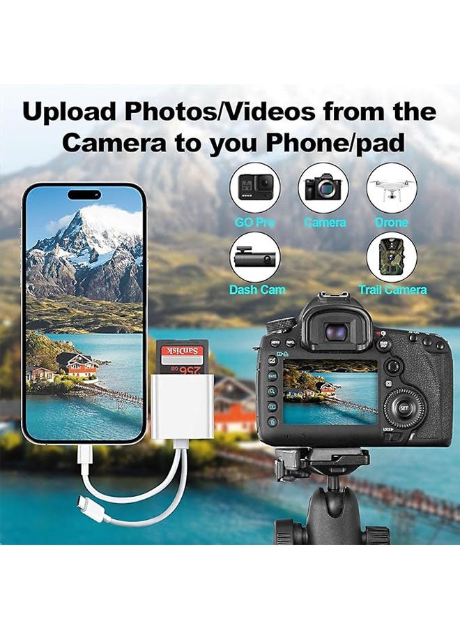 Card Reader for iPhone, iPad and Camera, Dual Card Slot Memory Card Reader Supports SD and TF Card, 2 in 2 Adapter USB C/Lightning to SD/Micro SD for iPhone17/16/15/iPad/Samsung/Camera/SDHC/SDXC - Image 3