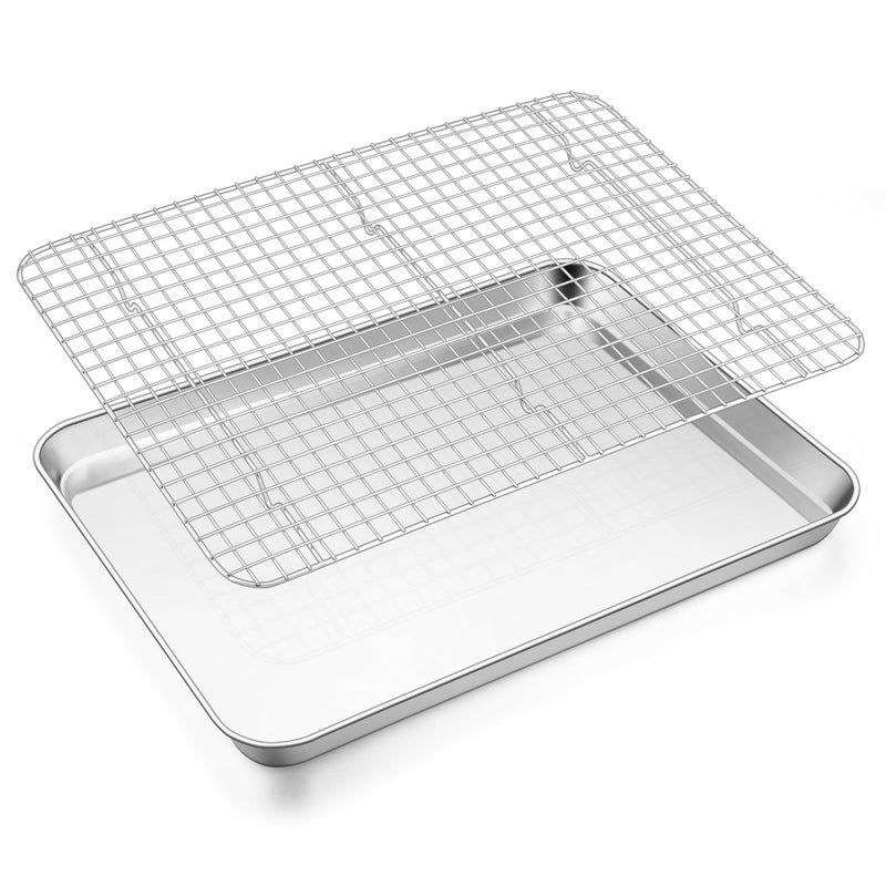 E-far Efar Baking Sheet with Wire Rack Set 176 x 13 Stainless Steel Cookie Sheet Baking Pan for Oven Rimmed Large Metal Tray with Cooling Rack for Cooking Roasting NonToxic Dishwasher Safe - Image 2