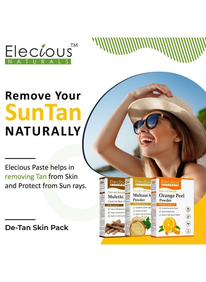 Elecious Mulethi Powder Multani Powder And Orange Peel Powder Combo (200 Grams Each = 600 Grams Total) For Instant Glow Brighten Complexion And Detanning - Image 3