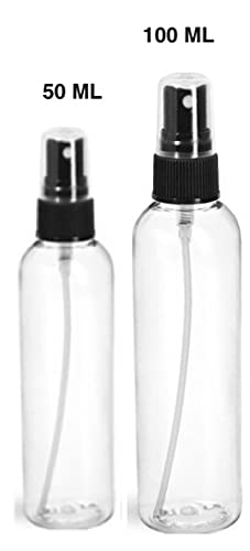 mastBus 10 pcs 50ml and 10 pcs 100ml Transparent Plastic Spray Bottles for Essential Oils Small Empty Spray Bottle Fine Mist Spray Black - Image 2