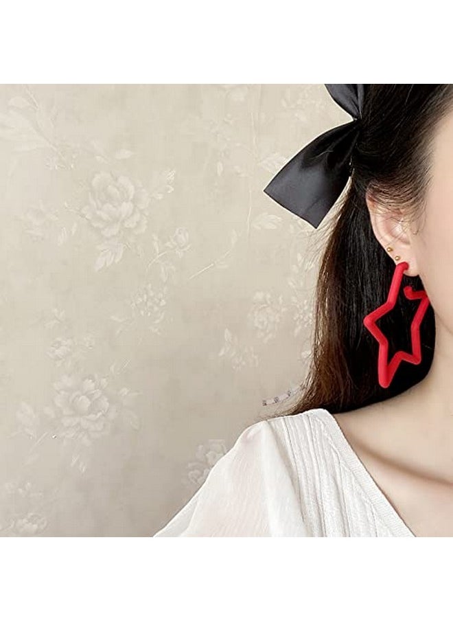 COLORFUL BLING Star Hoop Earings 80S Classic Big Hoop Earrings Retro Neon Geometric Earrings Fluorescence Party Accessories For Women-Star Red  - Image 3