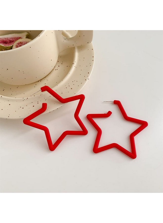 COLORFUL BLING Star Hoop Earings 80S Classic Big Hoop Earrings Retro Neon Geometric Earrings Fluorescence Party Accessories For Women-Star Red  - Image 2