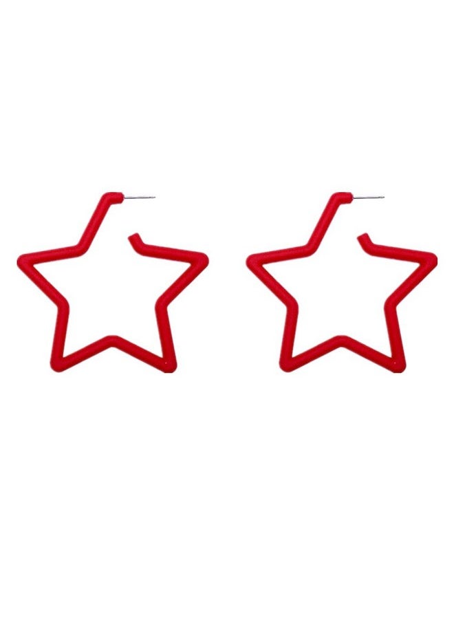 COLORFUL BLING Star Hoop Earings 80S Classic Big Hoop Earrings Retro Neon Geometric Earrings Fluorescence Party Accessories For Women-Star Red  - Image 1
