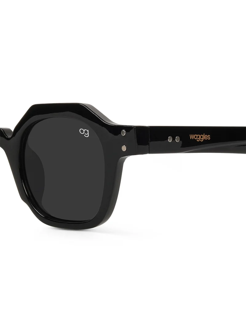 Woggles Designer black Hexagonal Sunglasses| Men & Women| 100% Uv Protection