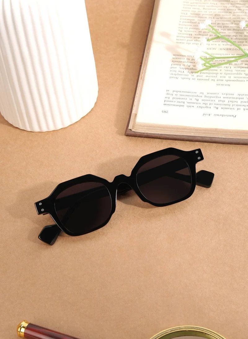Woggles Designer black Hexagonal Sunglasses| Men &amp; Women| 100% Uv Protection