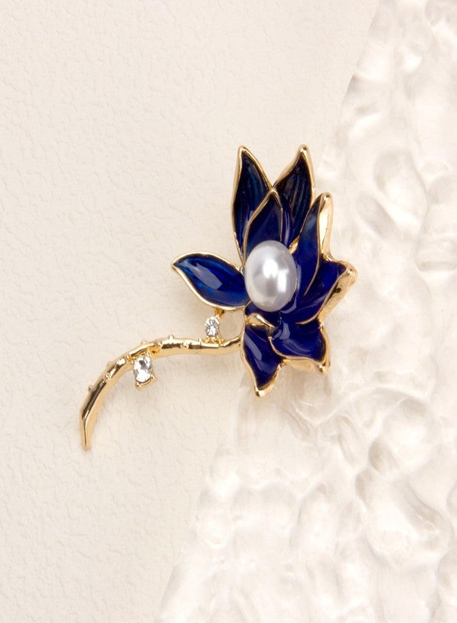 Wynameleri Lapel Pins Brooch Fashion Blue Lotus Flower Design with Pearl in Gift Box - Image 3