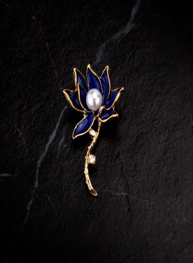 Wynameleri Lapel Pins Brooch Fashion Blue Lotus Flower Design with Pearl in Gift Box - Image 4