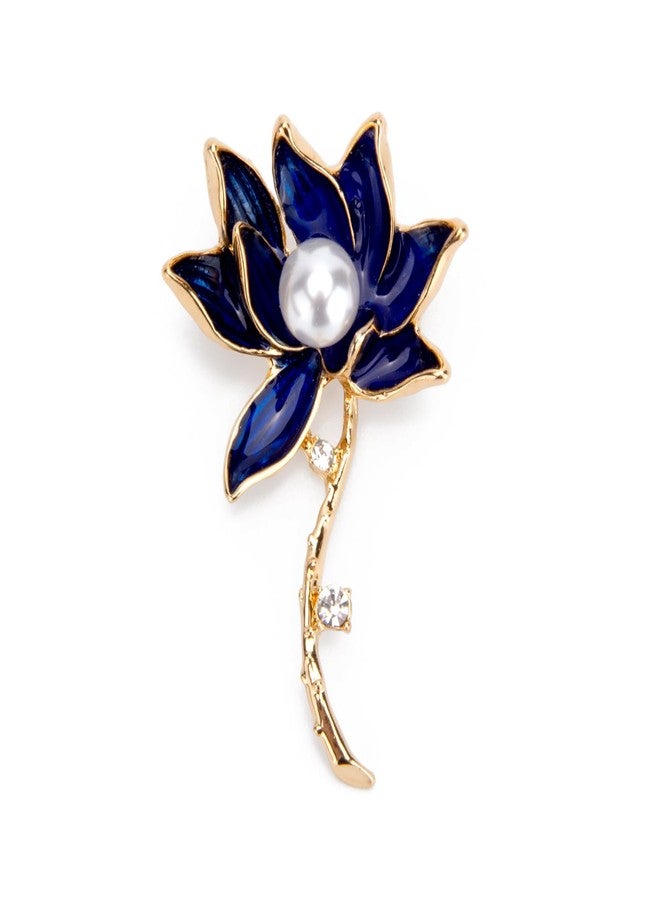 Wynameleri Lapel Pins Brooch Fashion Blue Lotus Flower Design with Pearl in Gift Box - Image 1
