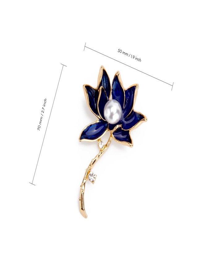 Wynameleri Lapel Pins Brooch Fashion Blue Lotus Flower Design with Pearl in Gift Box - Image 2