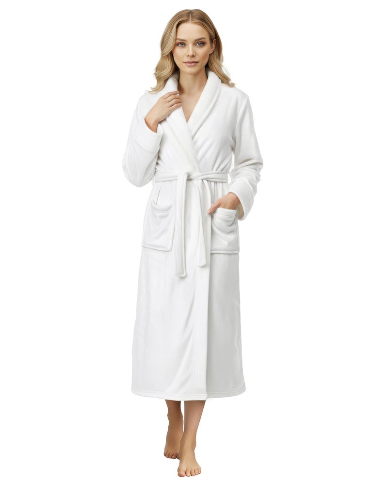 NY Threads Premium Womens Robe, Plush Fleece Long Bath Robe for Women, Fluffy Soft Women's Bathrobe, Small, White - Image 1